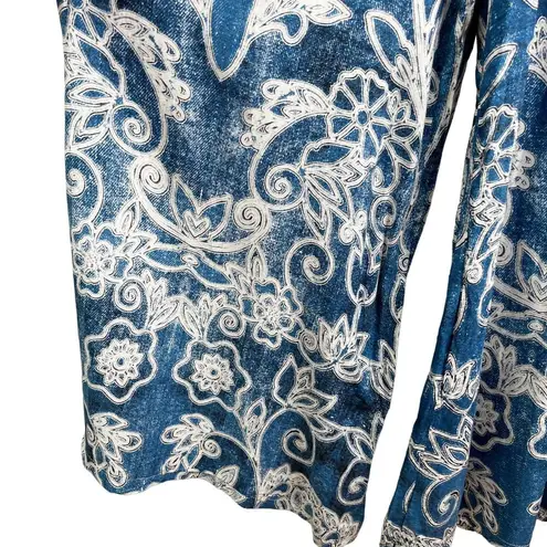 Jaase Jumpsuit Blue White Geometric Print S Bohemian Wide Leg New