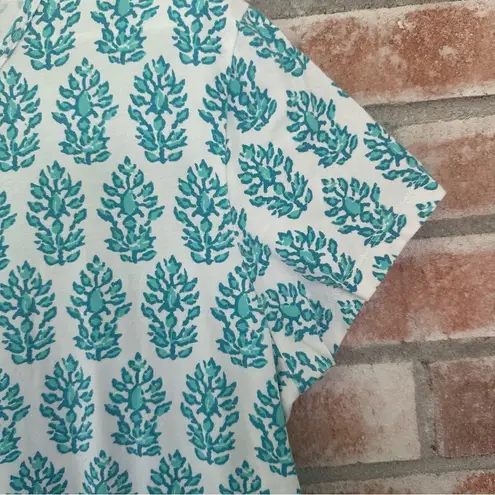 J. McLaughlin Short Sleeve Knit Tee T Shirt Women’s XL White Turquoise Blue