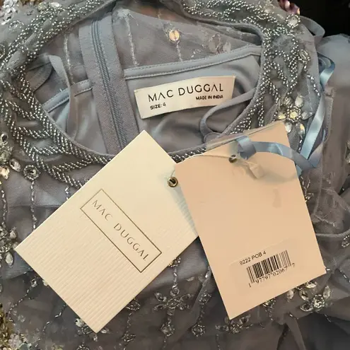 Mac Duggal 9222 Blue High Neck Sleeveless Embellished A Line Cocktail Dress