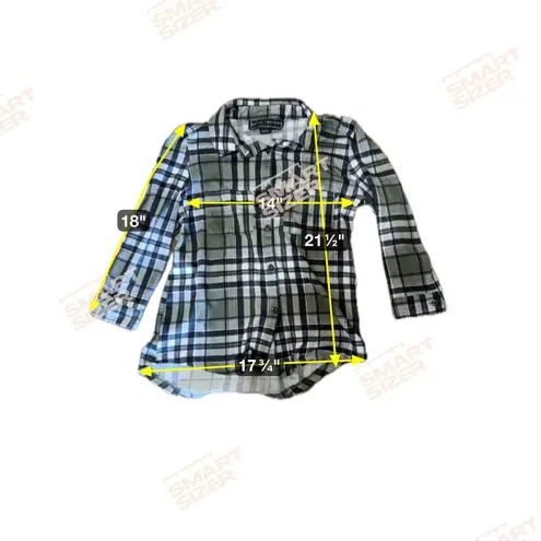 Polly Esther Women's Plaid Flannel Button Down Shirt Top Green Black White