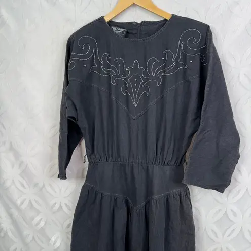 PG Collections Western Style Black Denim Dress with White Embroidery Size 10