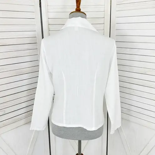 AKS Amy K Su Tencel Shirt Sheer Crop Button Front Pintuck Check White Small