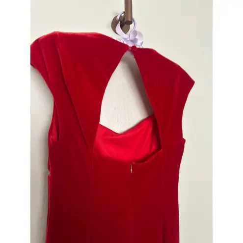 Vintage 90s Sz 4 Red Velvet Rhinestone Empire Waist Cap Sleeve Maxi Dress Gown