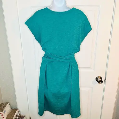 J. Crew Casual Cotton Short Sleeve Tie Waist Tshirt Dress Marled Teal Green M Green Size M