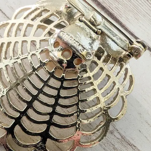 Vintage Gerry's Brooch Gold Tone Fold Over with Faux Pearl