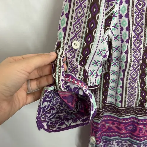 Raga Anthropologie Lightweight Purple Printed Button Up Shirt Sz M