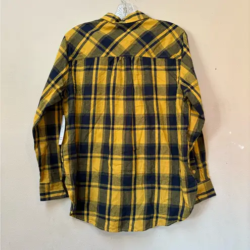 Time and Tru 100% Cotton Plaid Shirt NWT Medium Yellow Navy