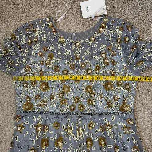 Mac Duggal 5533 Beaded Sequins Long Sleeve Gown Platinum Gold 18