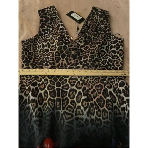 NWT Alberta Makali Sleeveless V Neck Leopard/ Floral Print Size XL Brown