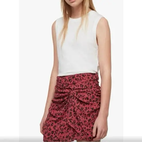 ALLSAINTS Rylie Roar Cheetah Print Gathered Front Mini Skirt 80’s Style Sz. 6