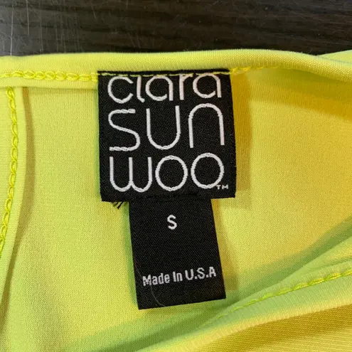 Clara Sun Woo Lime Green Tunic Small Made USA Stretch Asymmetric Hem Chartreuse Yellow