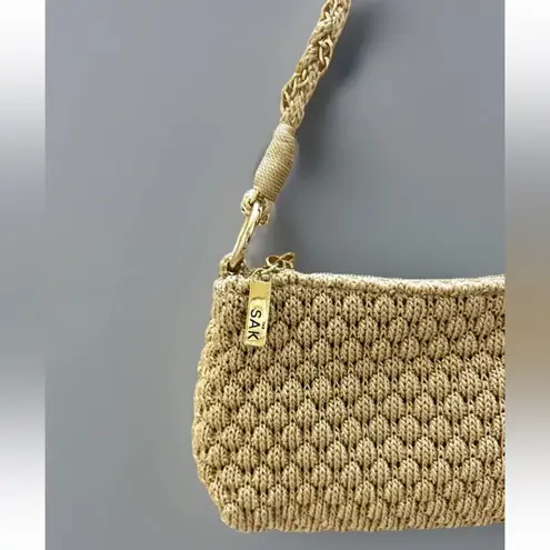The Sak Original Crochet Knit Purse Gold Woman's Shoulder Bag Handbag metallic