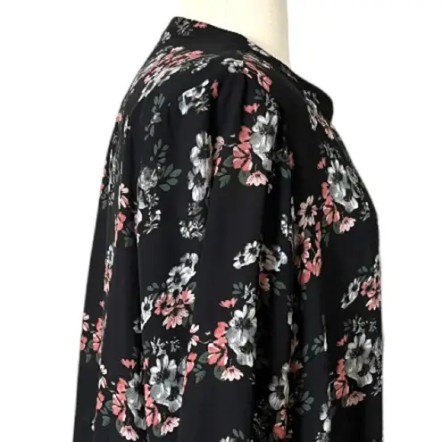 Joan Rivers Women’s Popover Top Split Neck Tab 3/4 Sleeves Floral Size 28W Plus