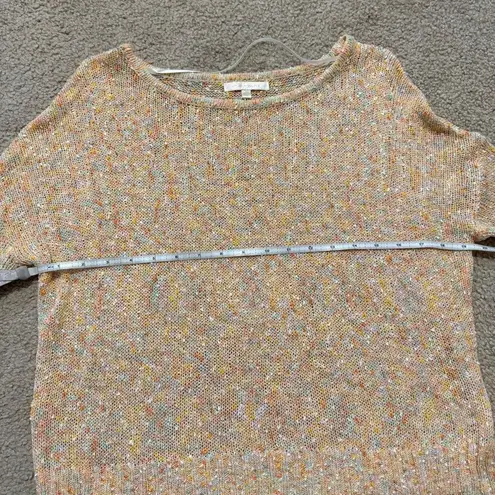 Under Skies | Peach open knit multicolor bouclé cropped sweater, size small - Image 7