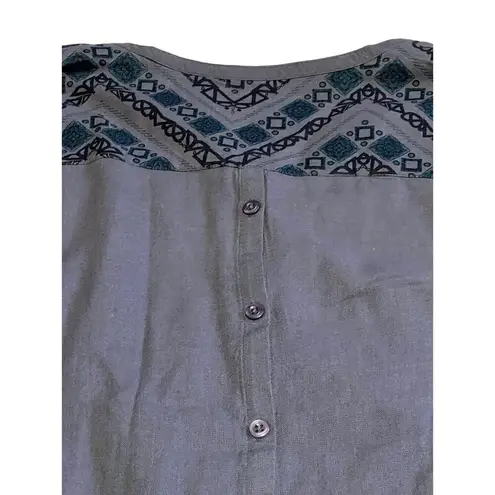 Kuhl Linen V-Neck 3/4 Sleeve Blue/Gray Top Women's Size S Cottage Minimalist