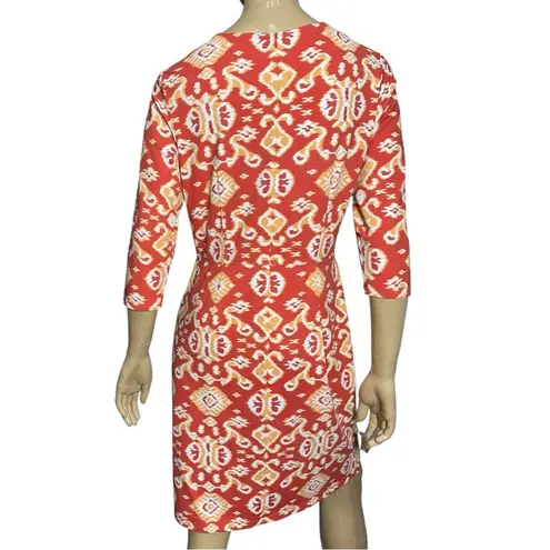 J. McLaughlin Women’s Size L Orange Coral Ikat Scroll Catalina Cloth Mia Dress