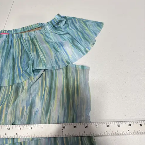 Isaac Mizrahi Live Always Isaac Printed Mesh Ruffle Dress Womens XL Art to Wear