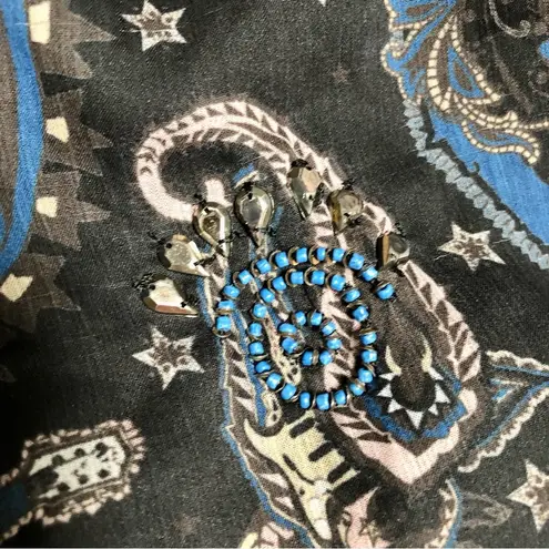 Zadig & Voltaire Rimana Paisley Mini Ruffle Beaded Dress Navy Blue Bohemian sz S