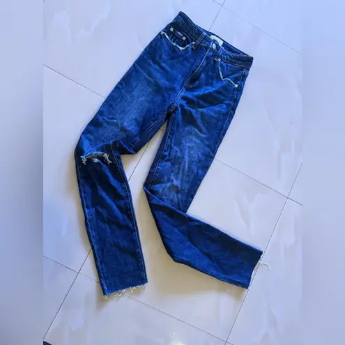 Pistola baggy jeans, dark denim, distressed high waist zip bottom size 23