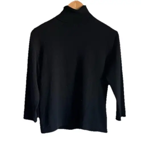 autumn cashmere Black Turtleneck Sweater 3/4 Sleeve Knit Top (See Measurements)
