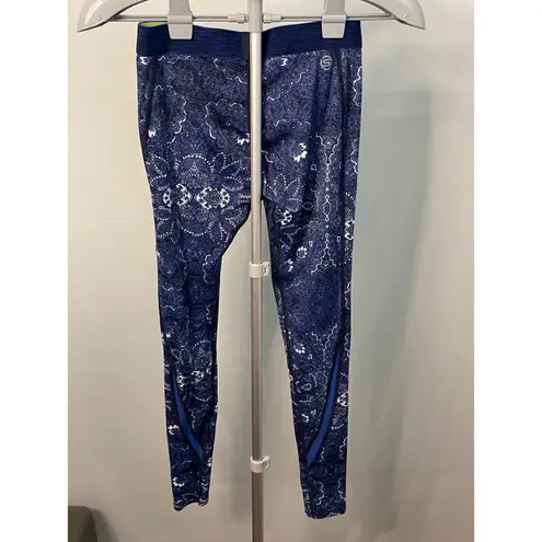 SKINS Women's Medium Blue Paisley Print Athletic Running Leggings Tights