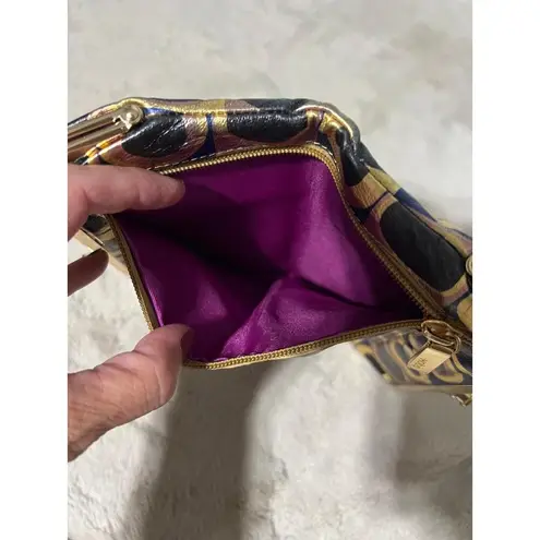 Hobo Wallet Womens Size Geometric Circle Pattern Black Gold Clasp Modern Chic