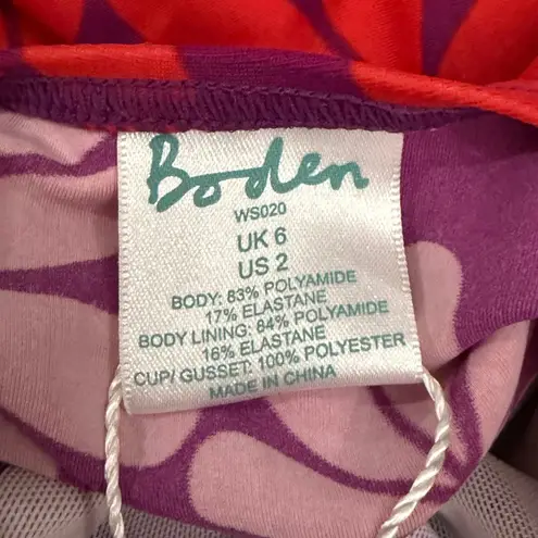 Boden Floral Print One Piece Swimsuit Ruched Twist Front Red & Purple US 2
