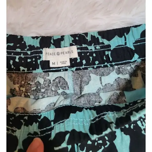 Peace & Pearl's Sz M Pull On Linen/Cotton Blend Shorts Floral New Blue Size M