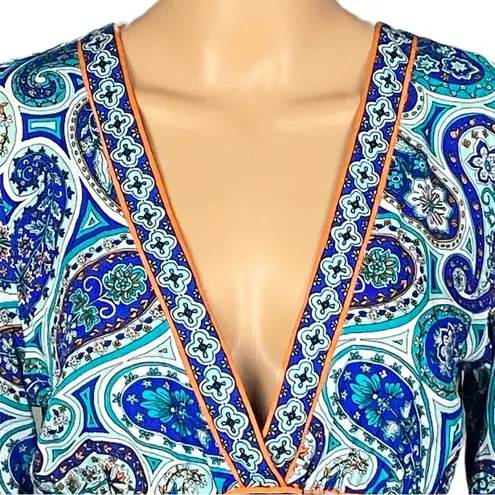 Trina Turk  “Provence” blue/teal/white paisley dress/Swim cover-up. Small. EUC