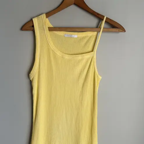 JOHN ELLIOTT Pollen Yellow Cotton Rib Asymmetrical Cami Dress, Medium