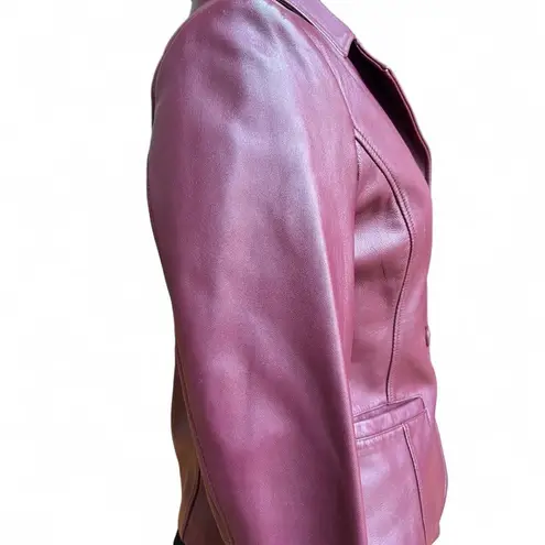 Vintage Burgundy lamb leather jacket with button front and two front pockets Red - Image 2