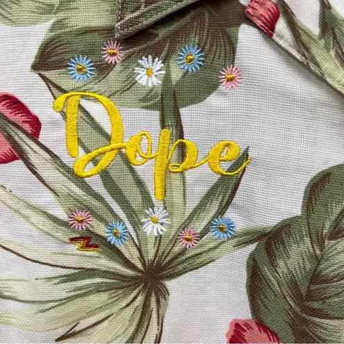 Lemon Grass PL Dope embroidery unisex Tropical Floral button up top linen blend Red Size undefined