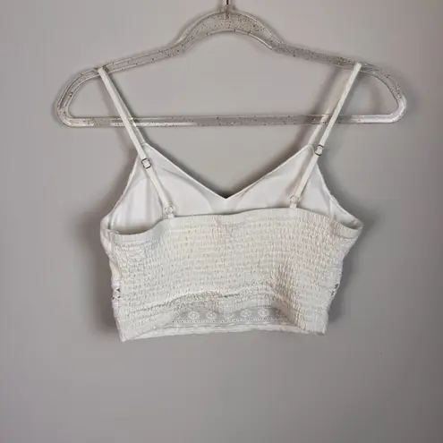 Rebellion Women's Size S White Lace Crop Cami Top Smocked V-neck Sleeveless