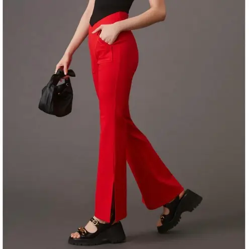 Maeve NWT Anthropologie Pull On Knit Flare Pants Slit Hem Red Size Medium