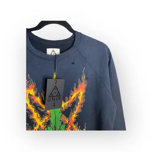 Unif HTF: new ☻ Burn Me Weed Distressed Sweatshirt ☻ Flames ☻︎ Dirty Black ☻︎ M - Image 7