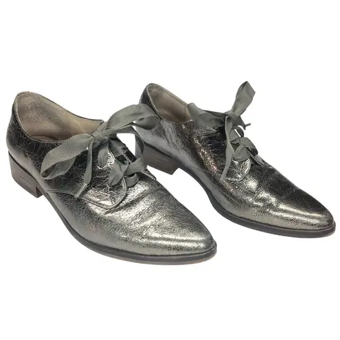 Louise et Cie Lo-Adwin Derby Oxfords Crackle Metallic Leather 8.5 38.5 EUC