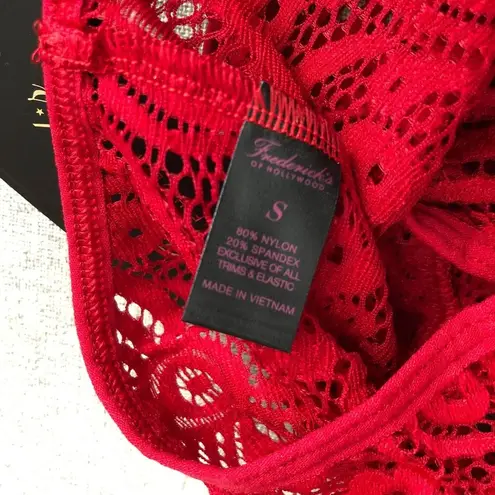 Frederick's of Hollywood  Kerry Asymmetrical Bodysuit Lace Sheer Red S