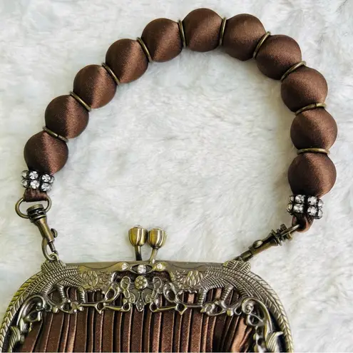 Silk Satin Evening Handbag Retro Vintage with Pearl like Handle