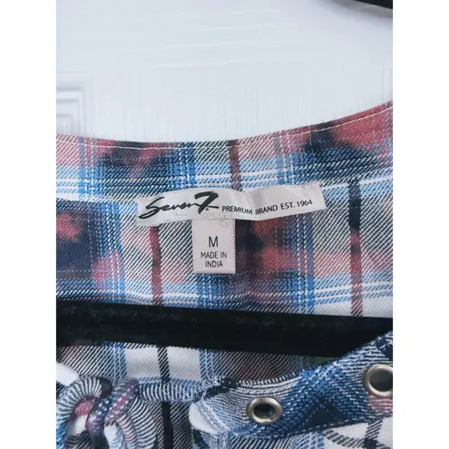 Seven 7 Flannel Plaid Relaxed Bell Sleeve Blouse Medium Boho Cozy Cabincore