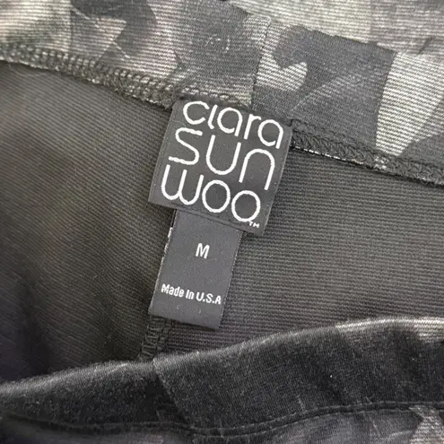 Clara Sun Woo Monochrome Pull on Legging Pants Size M Stretch Knit Floral Black Size M