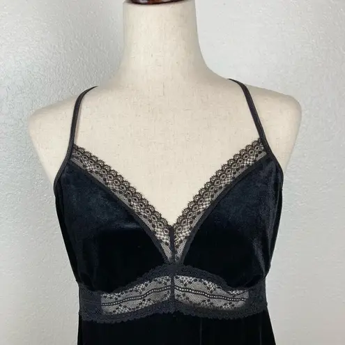 Linea Donatella Y2K Black Lace Velvet Bow Back Babydoll Goth Mini Slip Dress M