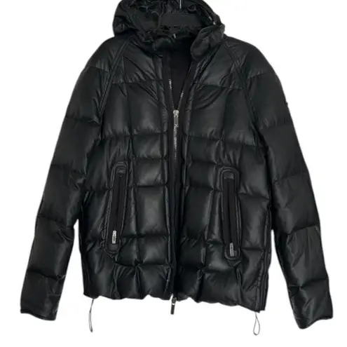 Emporio Armani Jeans Womens Black Hooded Duck Down Puffer Coat Jacket Size Large