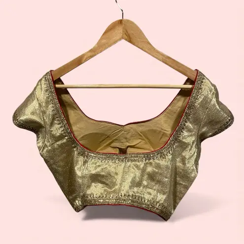 Handmade Golden saree Bollywood jeweled bling bling top open back crop beads