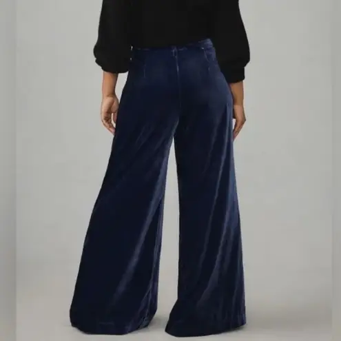 Maeve Pants Women’s 8 Blue Purple Wide Leg BOHO Velvet Artsy Flowy Anthropologie