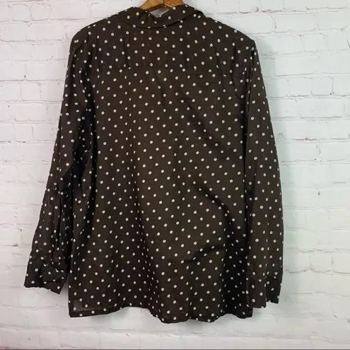 Jones New York  brown white polka dot long sleeve button down shirt blouse 1X