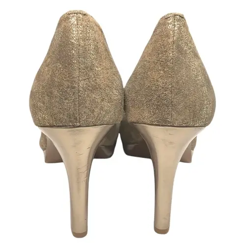 Tahari Women's Laura Gold Cap Toe Leather Platform Pumps Heel Size 8.5M Party