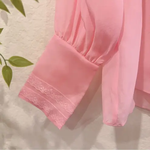 J.ING Jing Pink Long Sleeve Mulberry Silk Ruffled Blouse Top Size M NWT Size M
