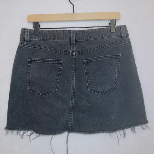 ASOS Denim Black Wash Button Fly High Rise Frayed Hem Mini Skirt thumbnail 5