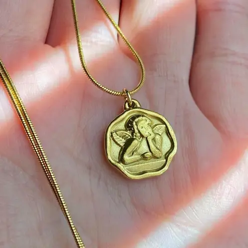 Habitat Handmade gold tone stainless steel Angel cherub goth cute chic necklace👼💗