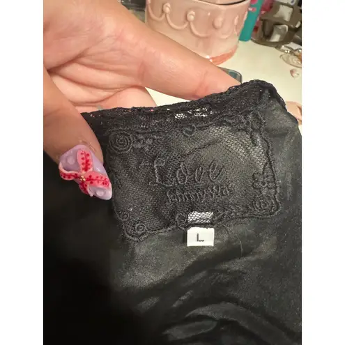 Vintage Style Black Satin Cami Top Lace Trim V Neck Sleeveless Tank Blouse Large